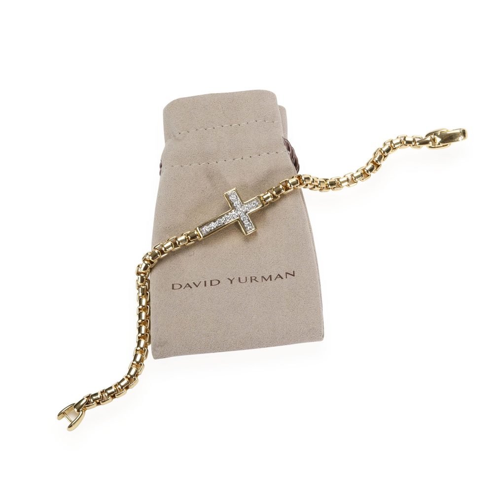 David Yurman Pave Collection Diamond Cross Bracelet in 18K Yellow Gold 0.46 CTW - Picture 4 of 4